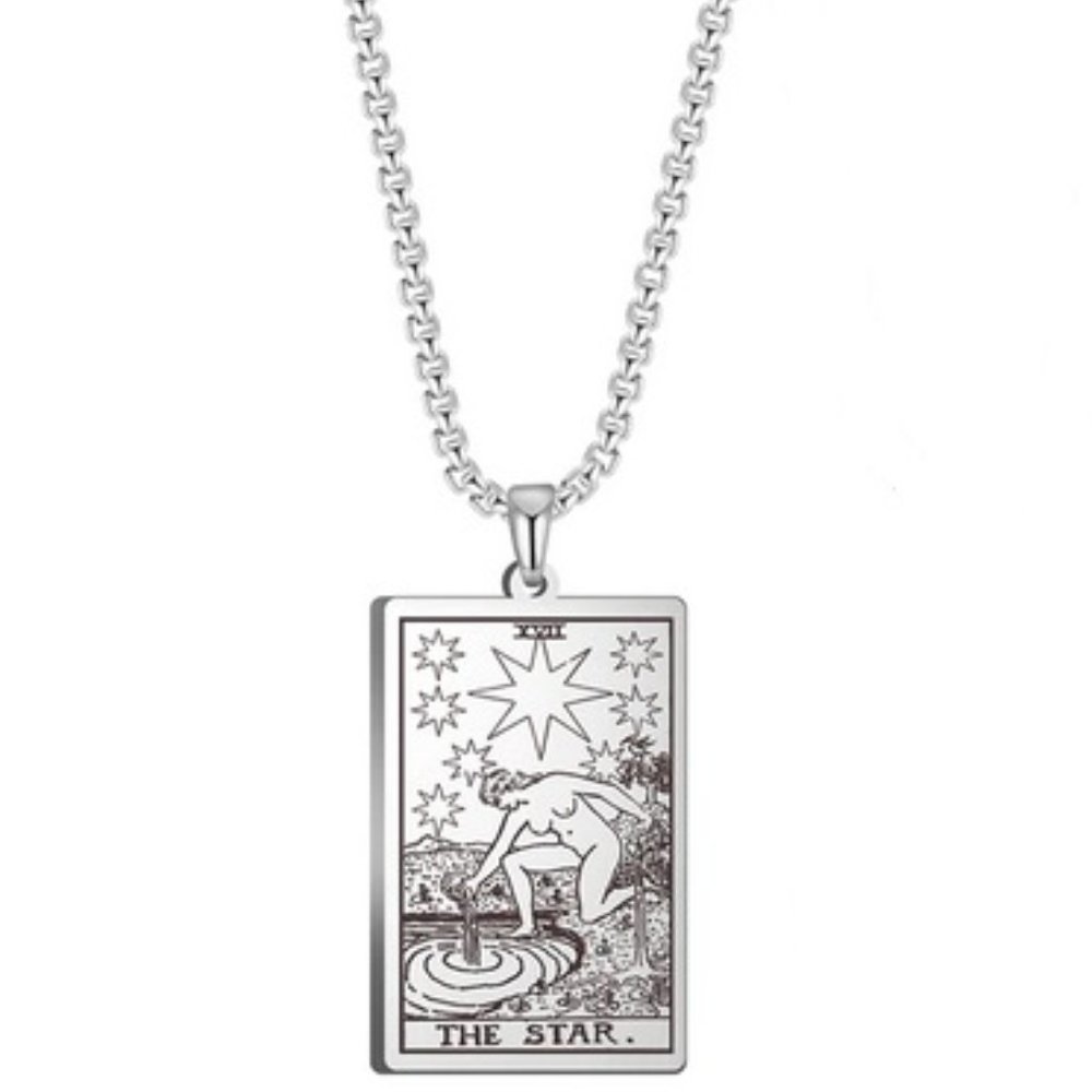 DESIGNER VINTAGE THE STAR TAROT CARD STAINLESS STEEL PENDANT NECKLACE**NEW! - Picture 2 of 9